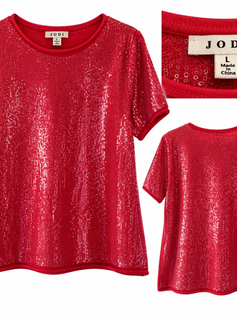 Jodifl Red Sequin Short Sleeve  Top